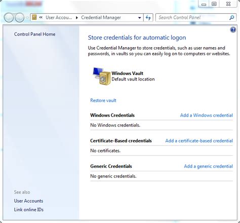 what are generic credentials windows 7